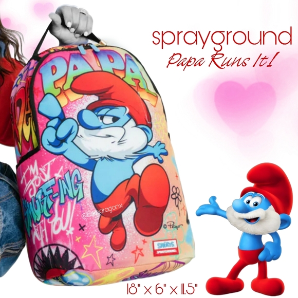 NWT Papa Smurf Large Backpack Sprayground Laptop Ready Travel School Bag Smurfs - Picture 11 of 15